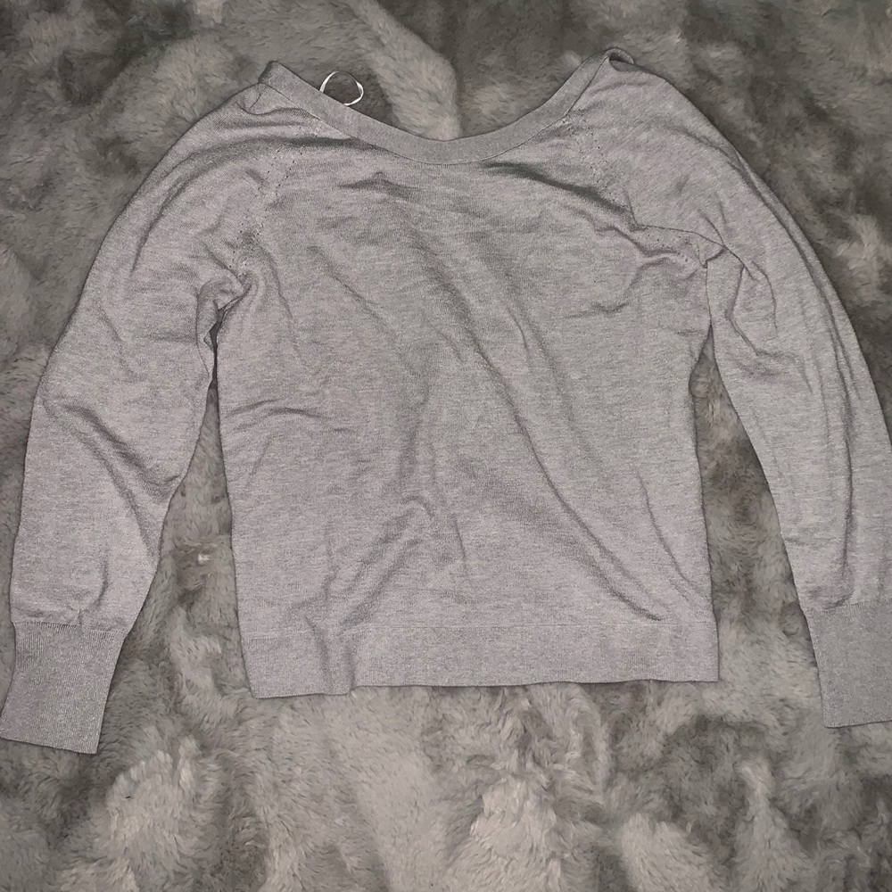 Long sleeve gray open back top